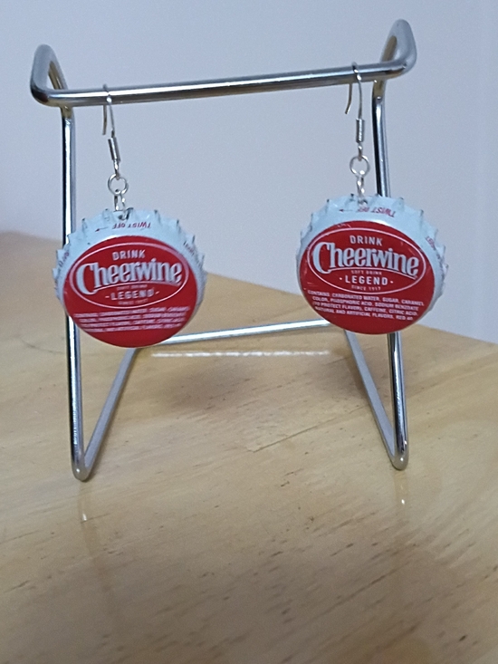 Jewelry - Cheerwine Bottle Cap Dangle Earrings - Red & White